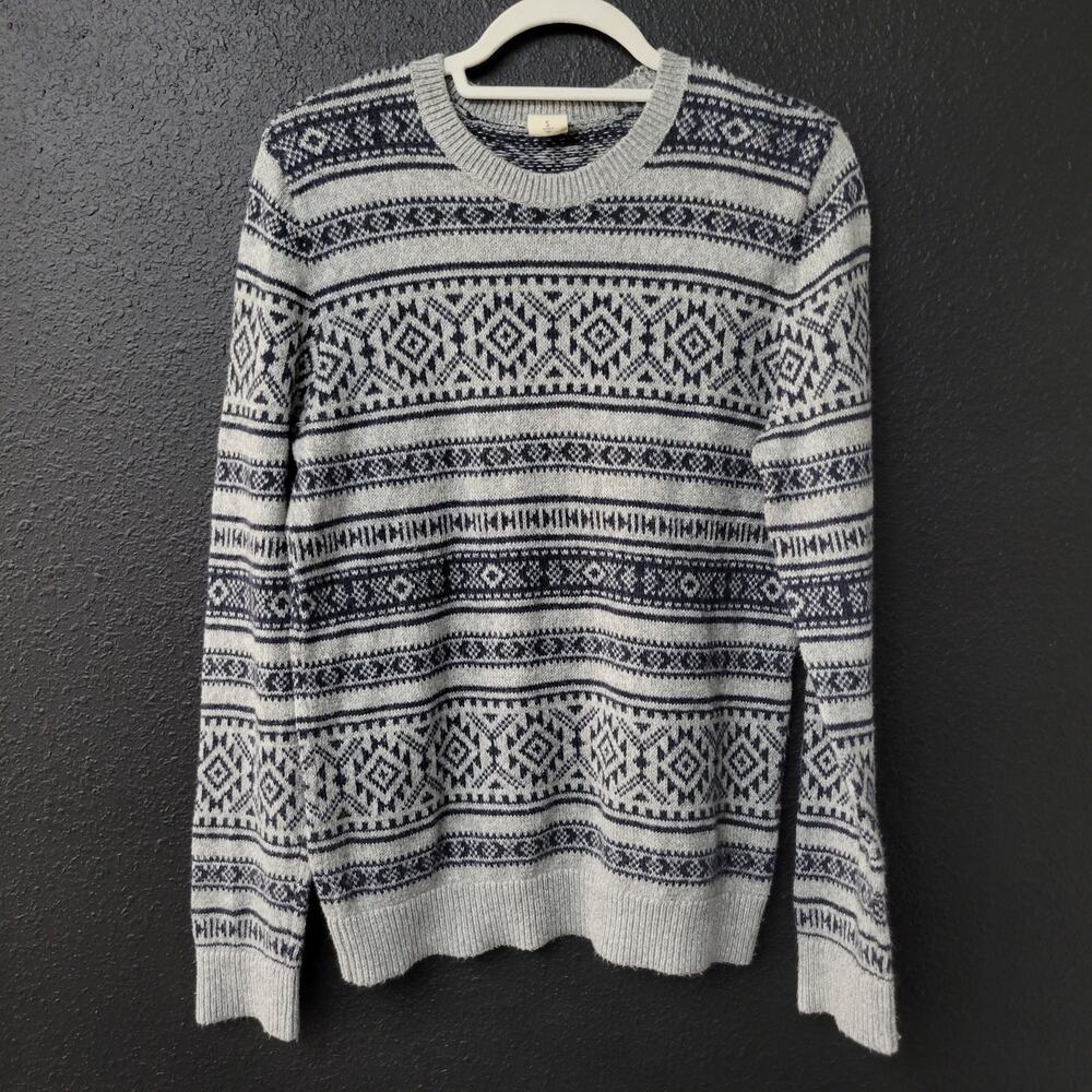 Hollister Fair Isle Knit Sweater Gray Navy Size Small